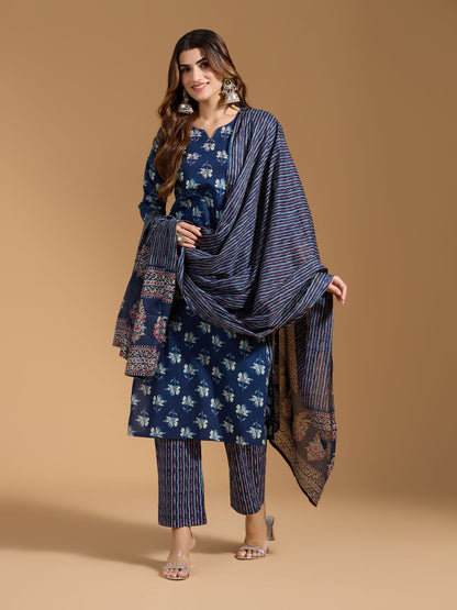 Dhiyona RV Women's Exclusive Soft Cotton Fabric Printed Kurtaset With Dupatta