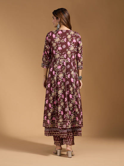 Dhiyona RV Women's Exclusive Jaipuri Cotton Fabric Printed Anarkali Kurtaset With Dupatta.
