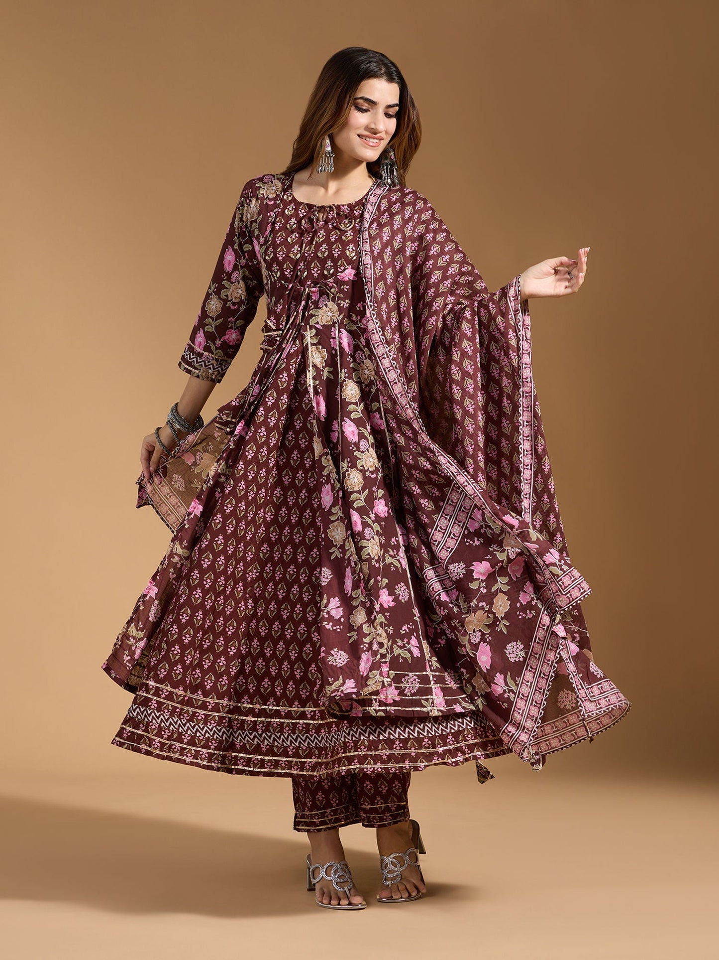 Dhiyona RV Women's Exclusive Jaipuri Cotton Fabric Printed Anarkali Kurtaset With Dupatta.