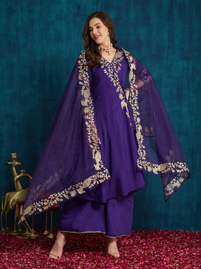 Dhiyona RV Women's Elegant Angrakha Style Anarkali Kurti Set with Embroidered Dupatta