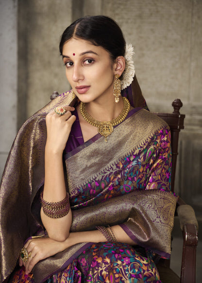 Dhiyona GR Women's Aroma Pansy Purple Woven Banarasi Art Silk Saree