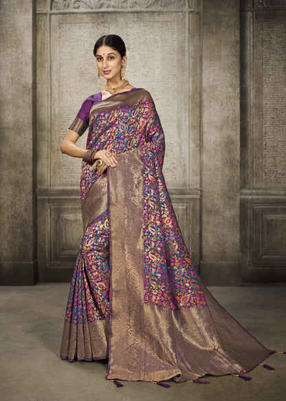 Dhiyona GR Women's Aroma Pansy Purple Woven Banarasi Art Silk Saree