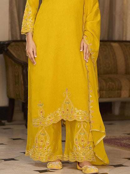 Dhiyona CH Women Ethnic Motifs Embroidered Regular Mirror Work Kurta with Palazzos & With Dupatta