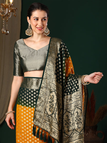Women's Georgette Yellow Woven Design Designer Saree With Blouse Piece