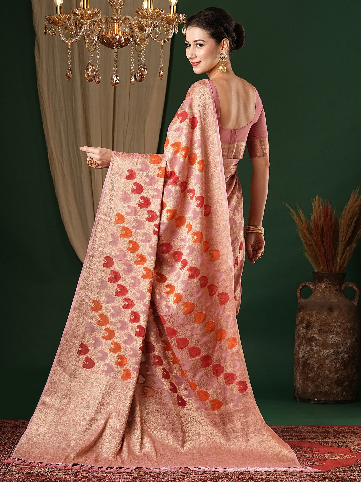 Women's Georgette Mauve Woven Design Designer Saree With Blouse Piece