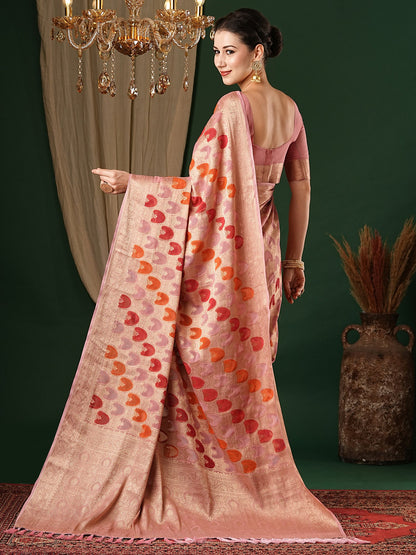 Women's Georgette Mauve Woven Design Designer Saree With Blouse Piece