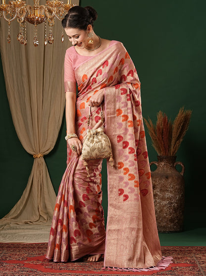 Women's Georgette Mauve Woven Design Designer Saree With Blouse Piece