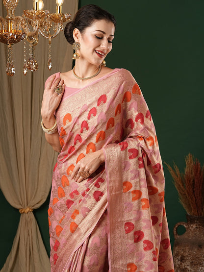 Women's Georgette Mauve Woven Design Designer Saree With Blouse Piece