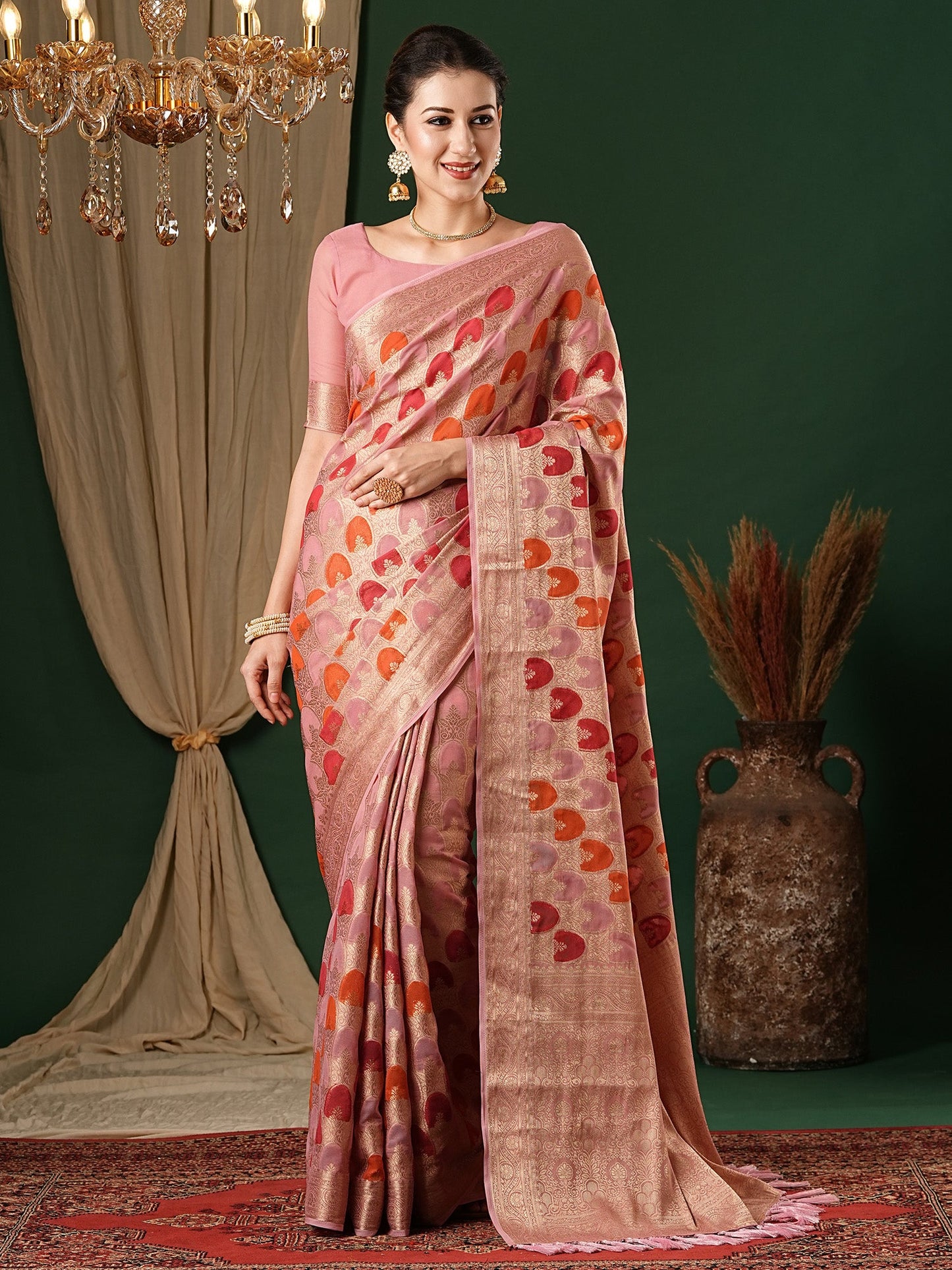 Women's Georgette Mauve Woven Design Designer Saree With Blouse Piece