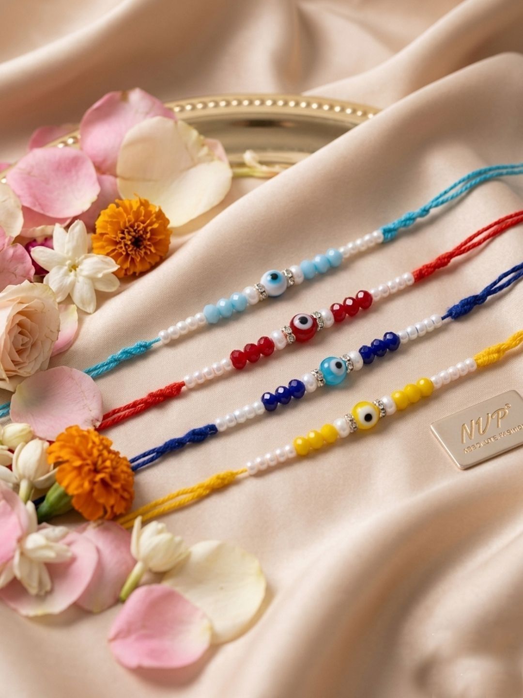 Anouk Set Of 4 Multicolor Evil Eye Thread Rakhi With Roli Chawal Chandan Mishri