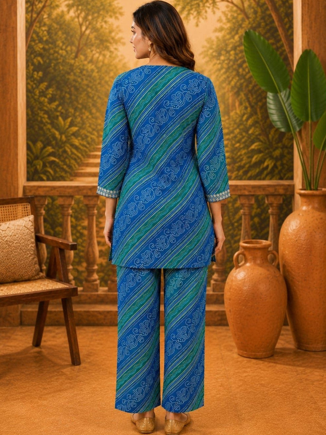 Women Ethnic Motifs Printed Regular Thread Work Chanderi Silk Kurta with Palazzos