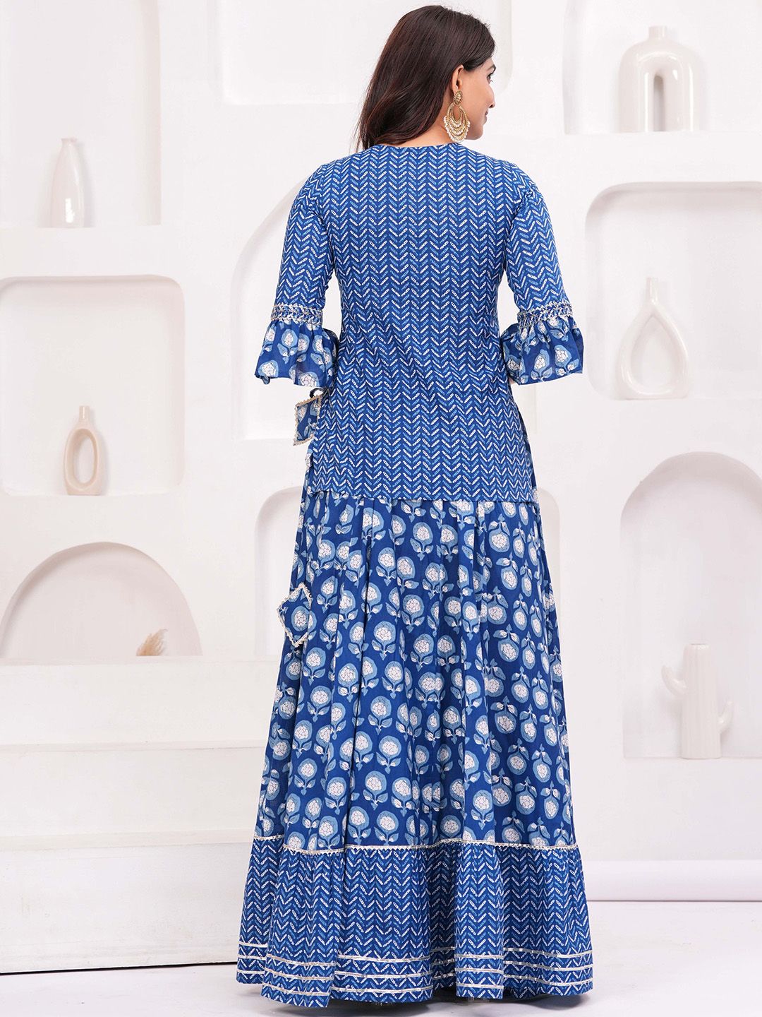 Dhiyona KL Women Ethnic Motifs Printed Pure Cotton Kurti with Skirt & Dupatta