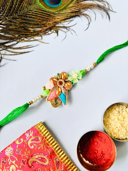 Dhiyona Multi Colored Pack of 2 Floral Traditional Handmade Rakhi Set