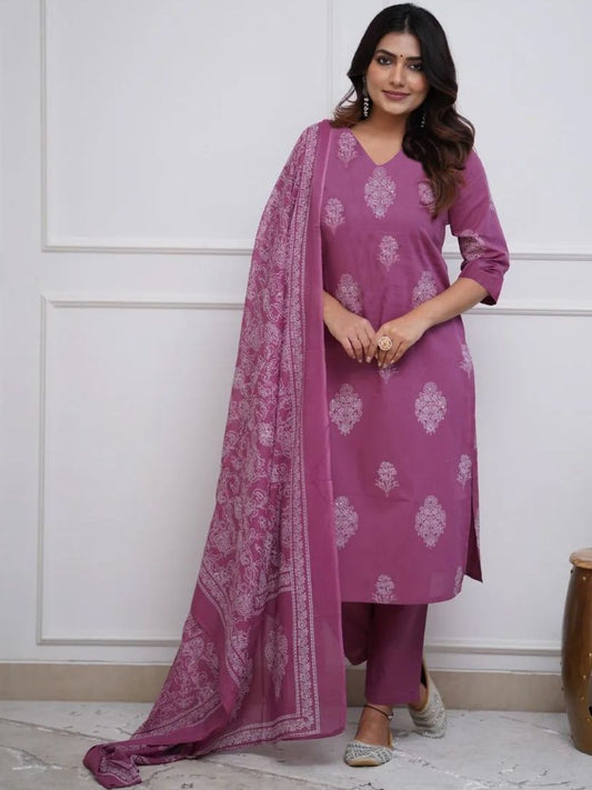Dhiyona KL Women Ethnic Motifs Printed Regular Kurta with Trousers & With Dupatta