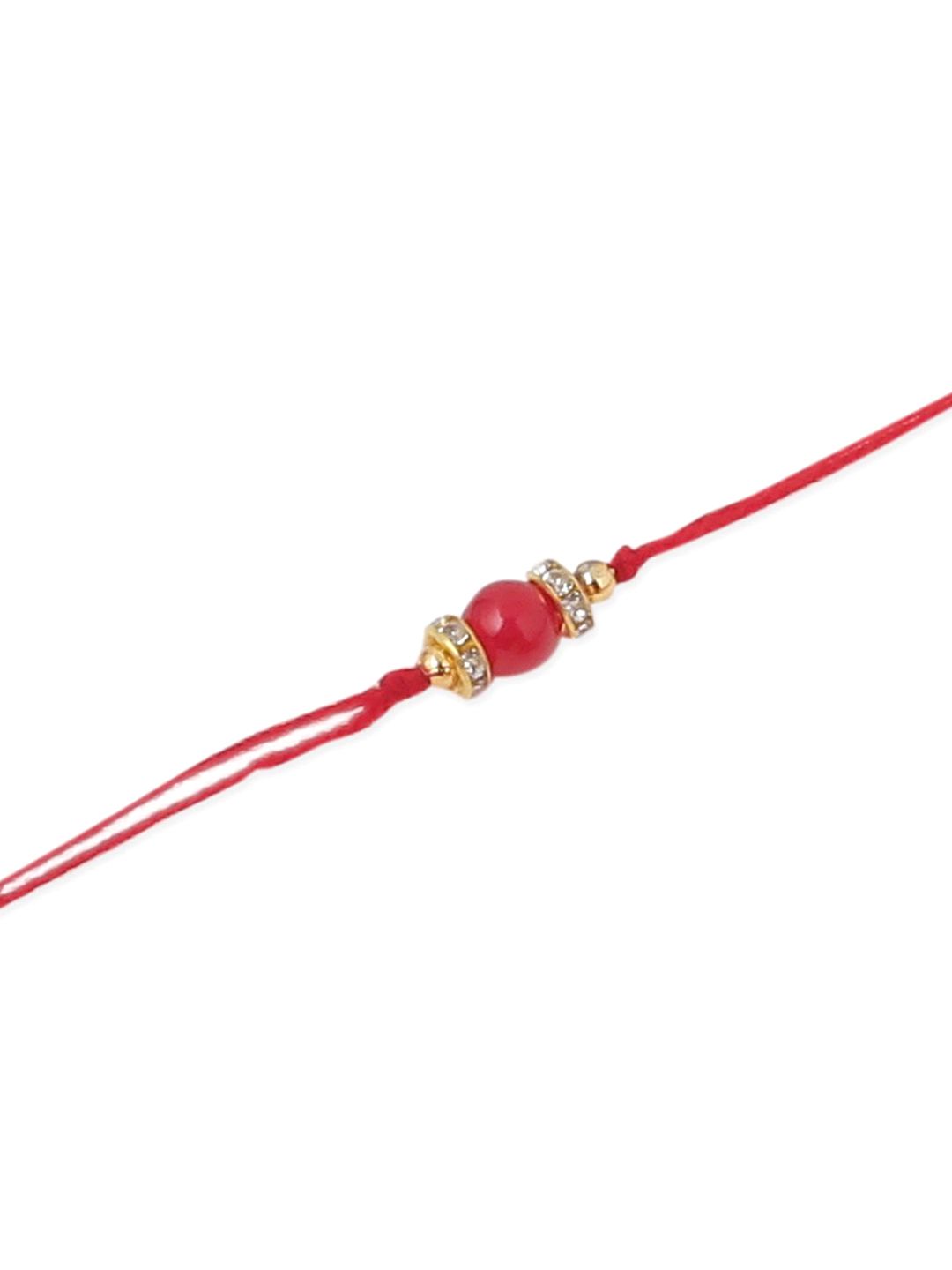 Dhiyona Men Set Of 3 Red Artificial Beads & Pearls Thread Rakhi