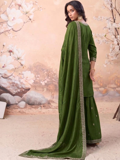 Women Ethnic Motifs Embroidered Regular Thread Work Kurta with Sharara & With Dupatta