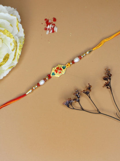 Dhiyona Thread Rakhi Greeting Card & Roli Chawal