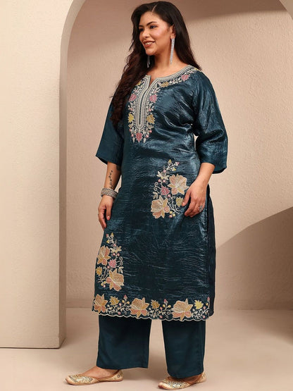 Dhiyona Women's Floral Embroidered Regular Thread Work Kurta with Trousers & With Dupatta