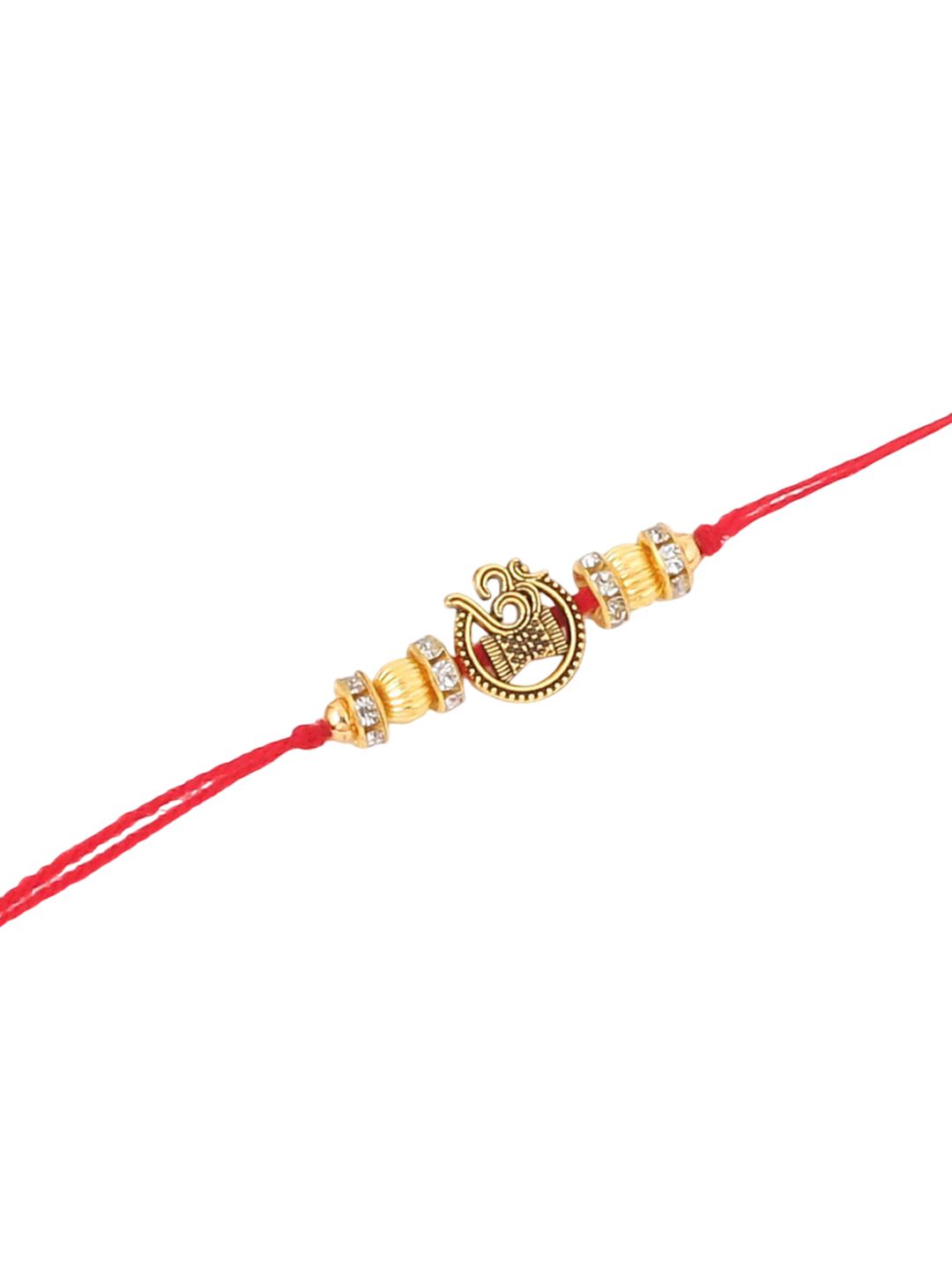 Dhiyona Set Of 2 Stones Studded Swastik Design Thread Rakhis & Roli Chawal Chandan