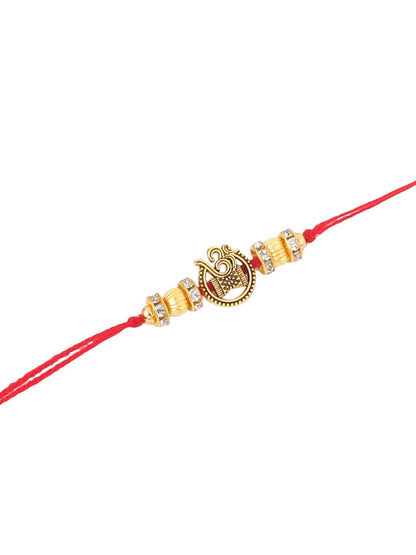 Dhiyona Set Of 2 Stones Studded Swastik Design Thread Rakhis & Roli Chawal Chandan