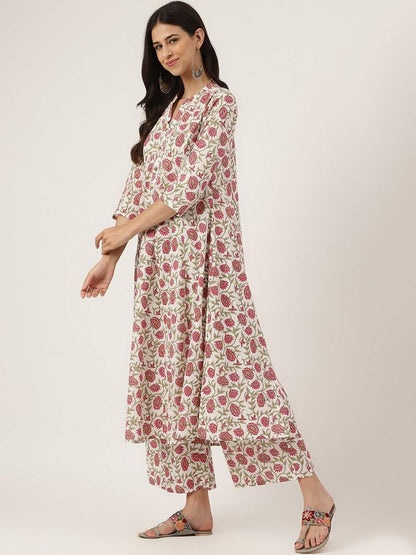 Dhiyona KL Women Floral Printed Regular Pure Cotton Kurta with Palazzos & With Dupatta