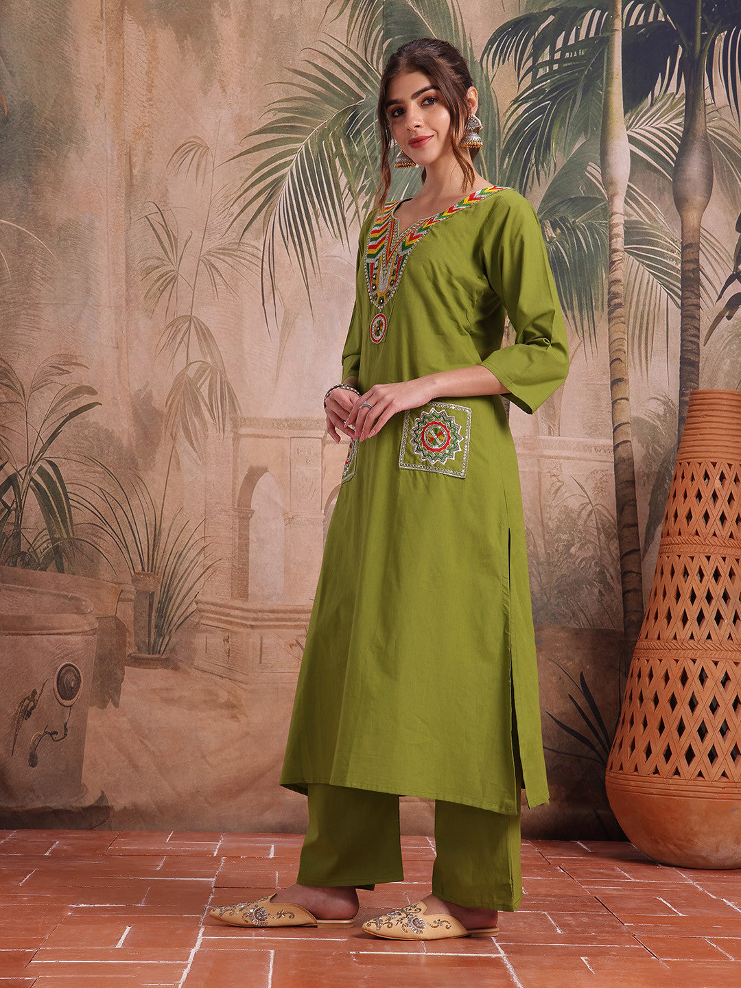 Geometric Embroidered Kurta with Palazzos