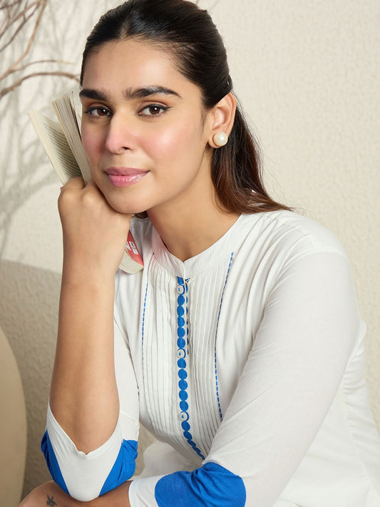 Printed Pleated Thread Work Pure Cotton Kurta With Trousers