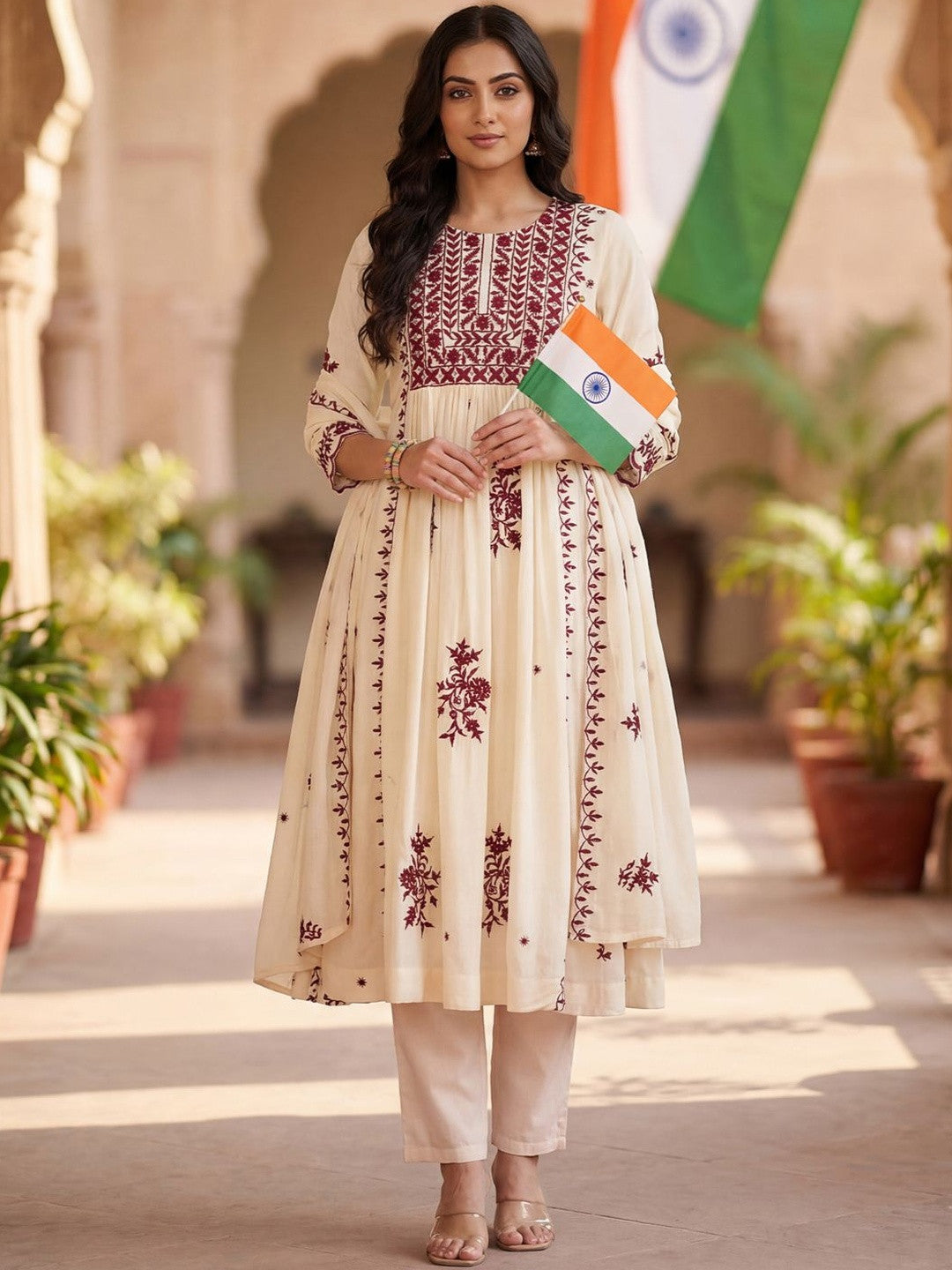 Women Ethnic Motifs Embroidered Empire Thread Work Kurta with Trousers & With Dupatta
