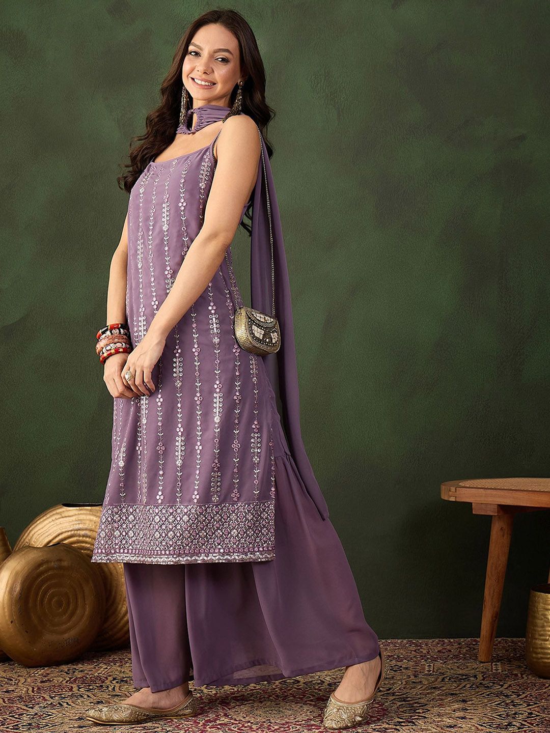Dhiyona SN Embroidered Kurta, Palazzo With Dupatta