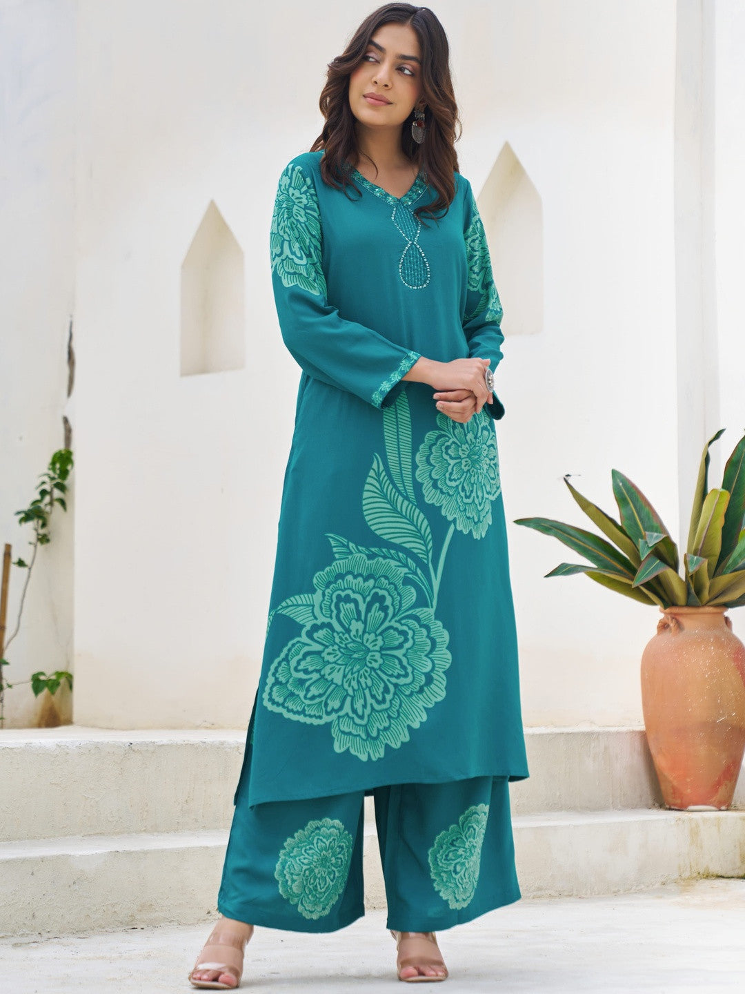 Women German Rayon Kurta With Palazzo Set