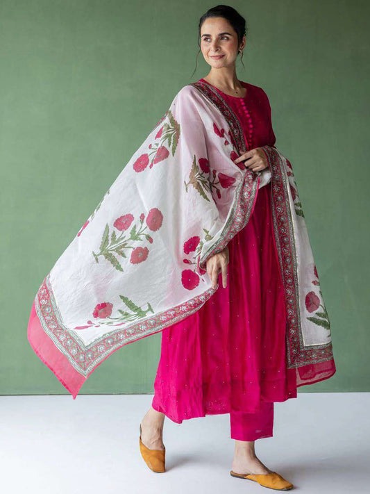 Dhiyona KL Women Floral Solid A-Line Kurta with Trousers & Dupatta