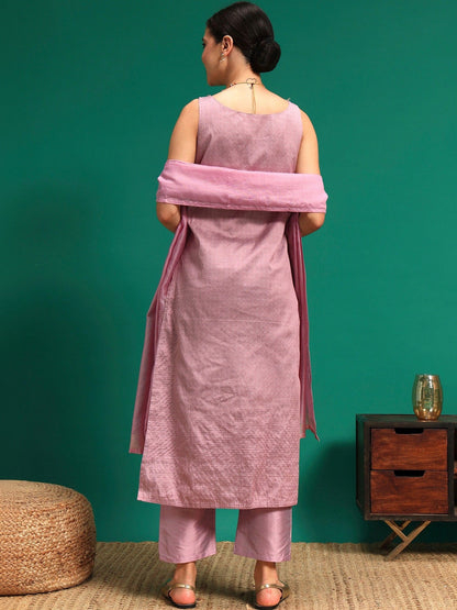 Women Regular Thread Work Kurta with Trousers & With Dupatta