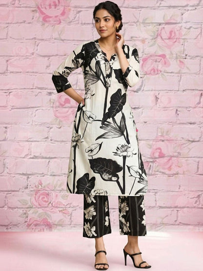 Printed Pure Cotton Round Neck Kurta & Trousers