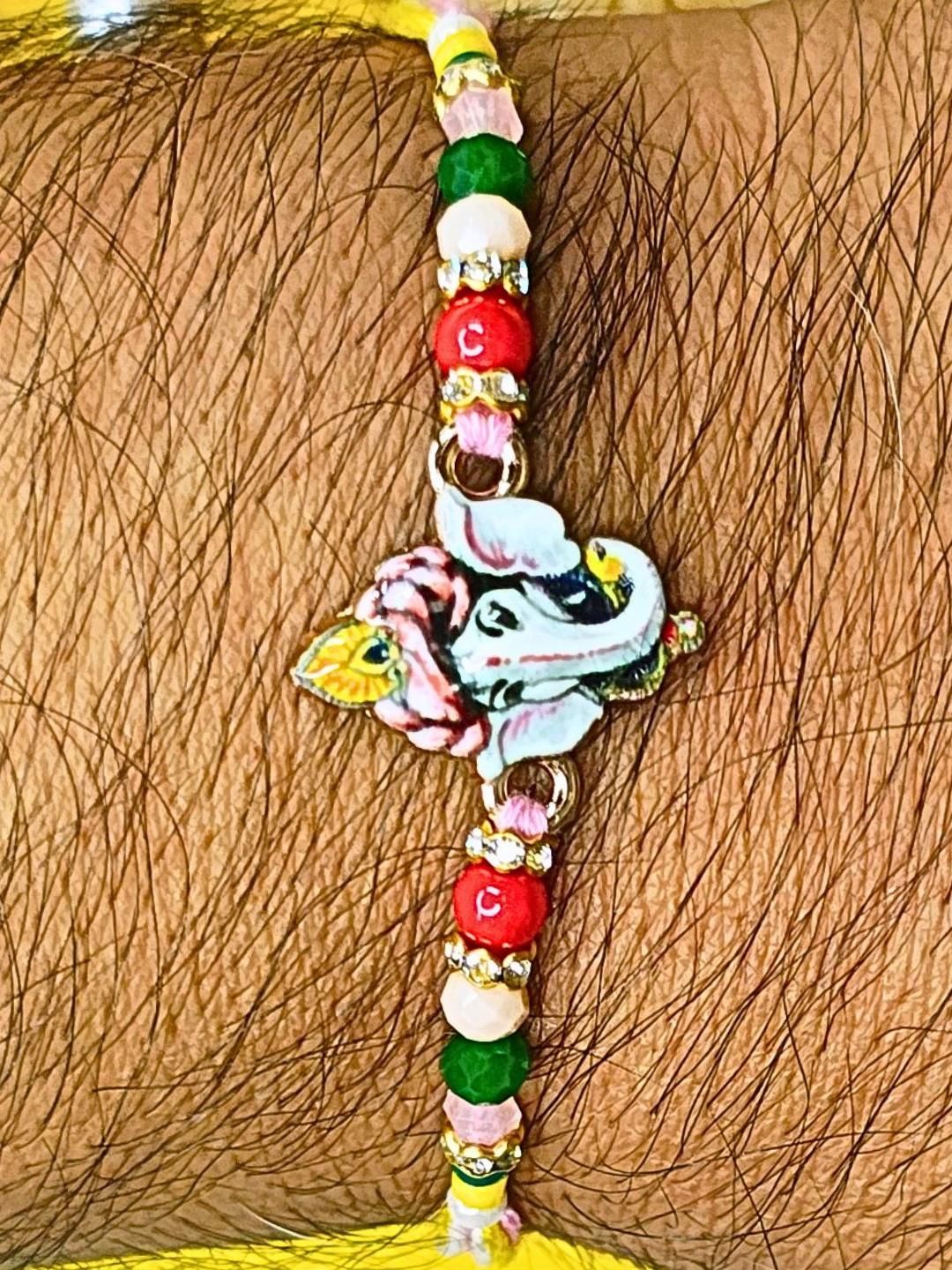 Dhiyona Set Of 6 Beaded Cotton Thread with AD Stones & Meenakari Designer Rakhi for Brother