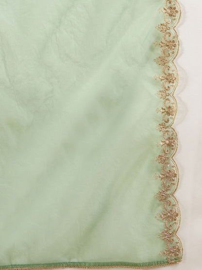 Dhiyona SN Floral Embroidered Zari And Sequinned Straight Kurta With Sharara & Dupatta