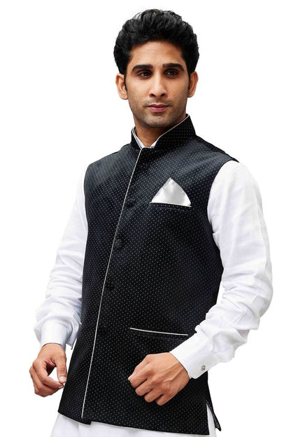 Men's Black Velvet Straight Nehru Jacket