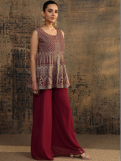 Dhiyona LL Women Ethnic Motifs Embroidered Empire Thread Work Kurti with Palazzos & With Dupatta