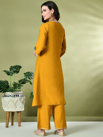 Ethnic Motifs Yoke Design Sequinned A-Line Kurta With Palazzo