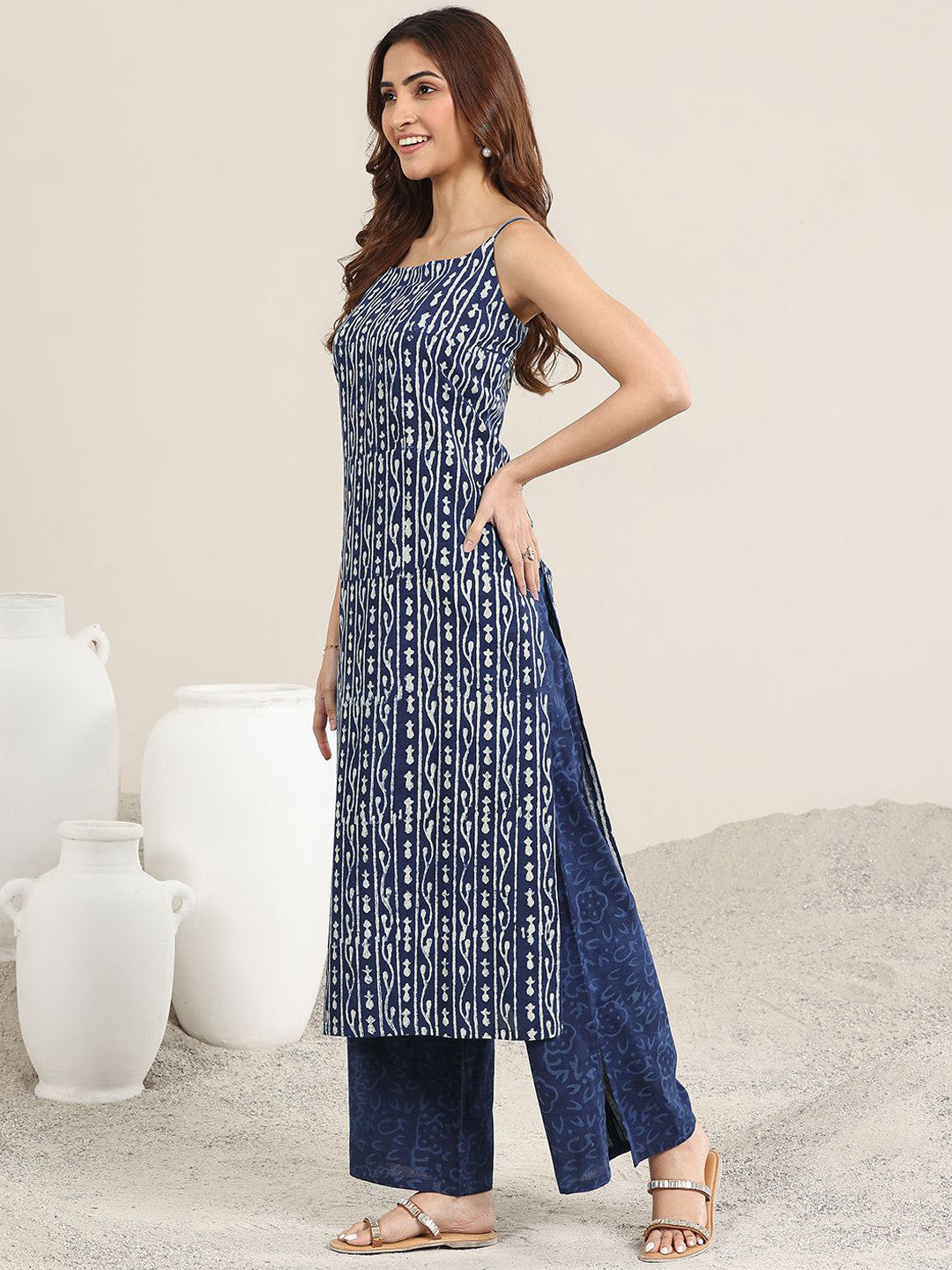 Floral Printed Shoulder Straps Straight Kurta With Palazzos And Dupatta