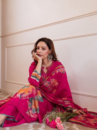 Dhiyona SN Women Floral Embroidered Kurta with Palazzo & Dupatta