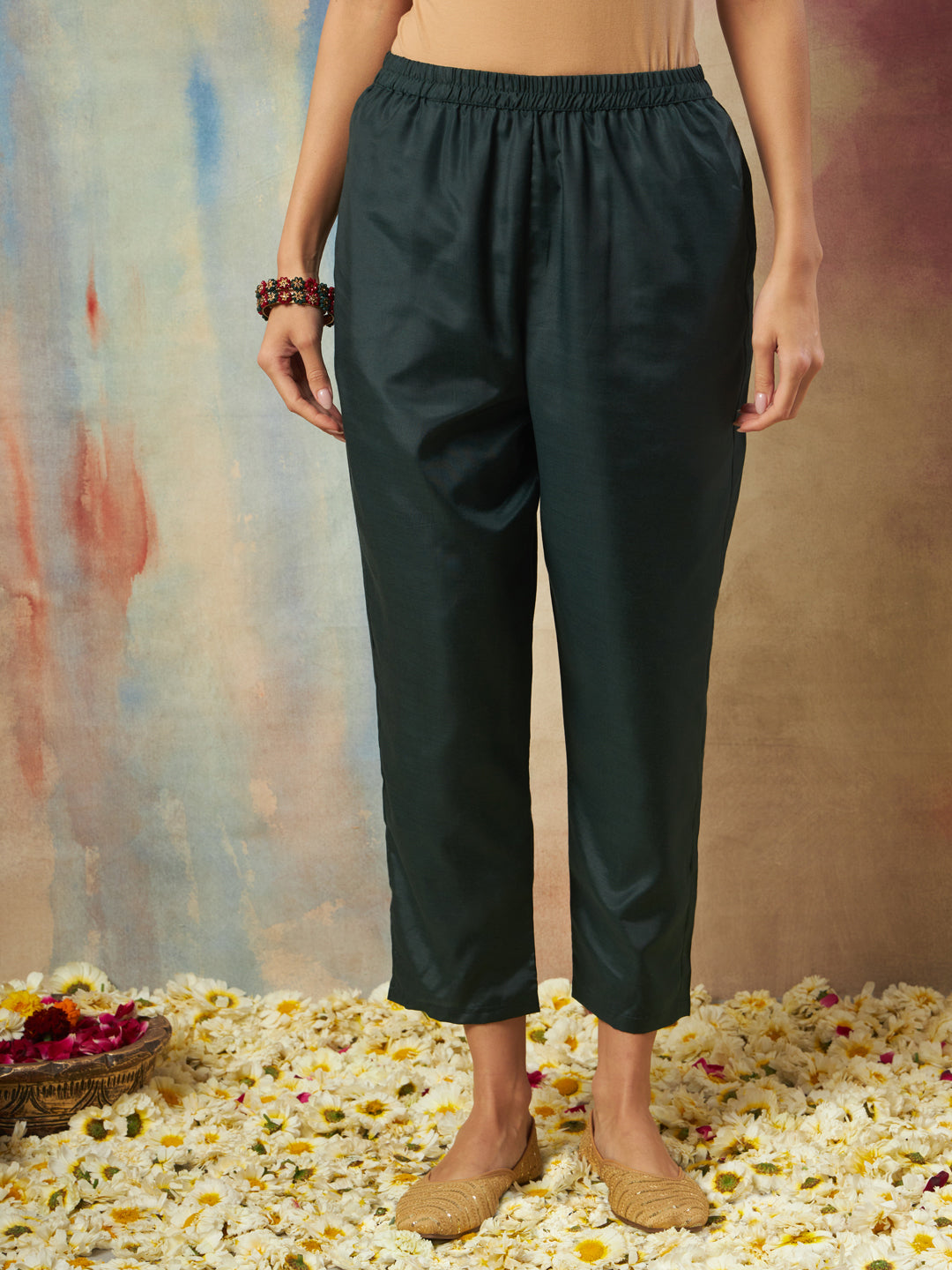 Dhiyona VV Dakshini Women Flared Kurta and Trousers Pant Set Cotton Silk Blend