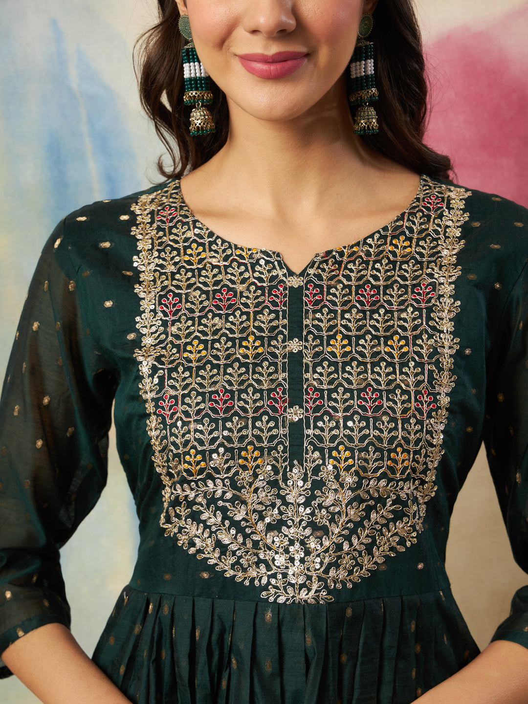 Dhiyona VV Dakshini Women Flared Kurta and Trousers Pant Set Cotton Silk Blend