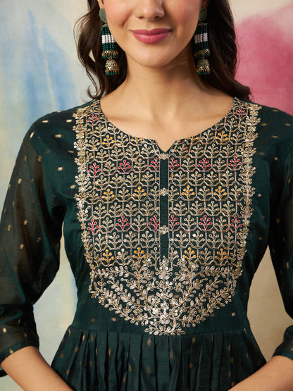 Dhiyona VV Dakshini Women Flared Kurta and Trousers Pant Set Cotton Silk Blend