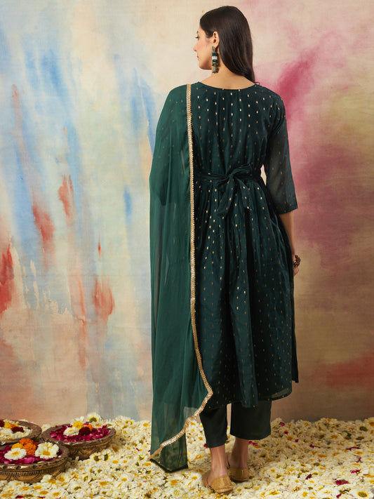 Dhiyona VV Dakshini Women Flared Kurta and Trousers Pant Set Cotton Silk Blend