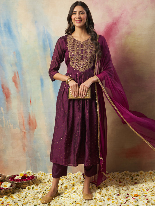 Dhiyona VV Rajsi Women Flared Kurta and Trousers Pant Set Cotton Silk Blend