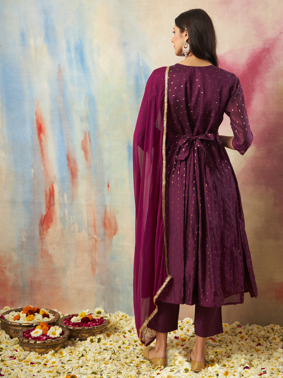 Dhiyona VV Rajsi Women Flared Kurta and Trousers Pant Set Cotton Silk Blend