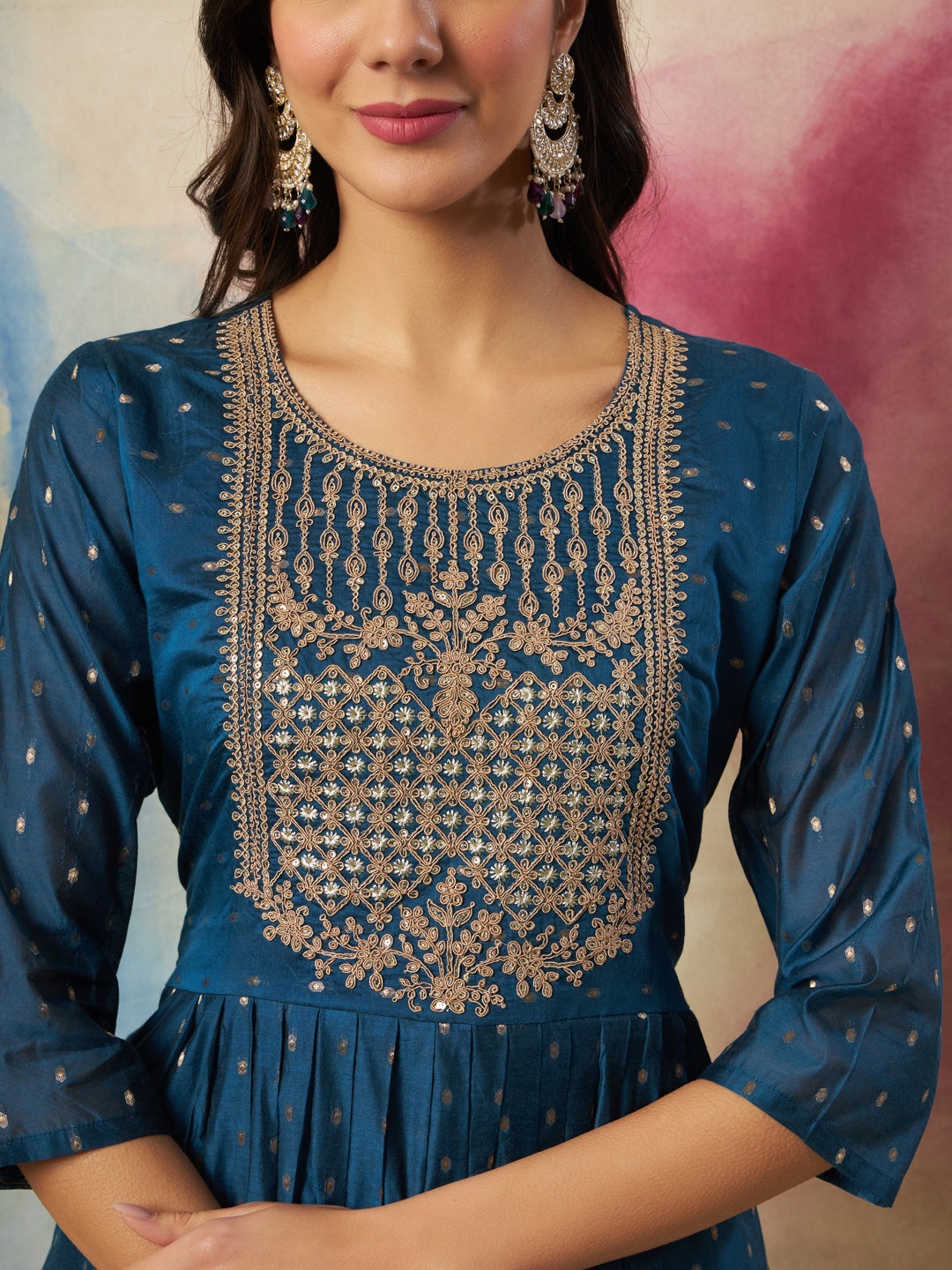 Dhiyona VV Nritya Women Flared Kurta and Trousers Pant Set Cotton Silk Blend