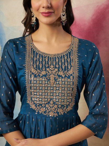 Dhiyona VV Nritya Women Flared Kurta and Trousers Pant Set Cotton Silk Blend