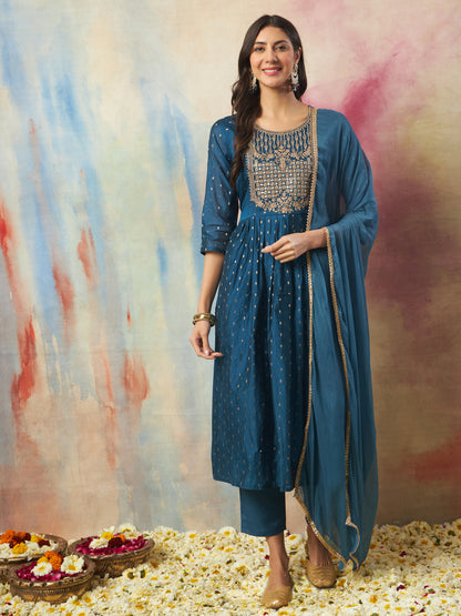 Dhiyona VV Nritya Women Flared Kurta and Trousers Pant Set Cotton Silk Blend