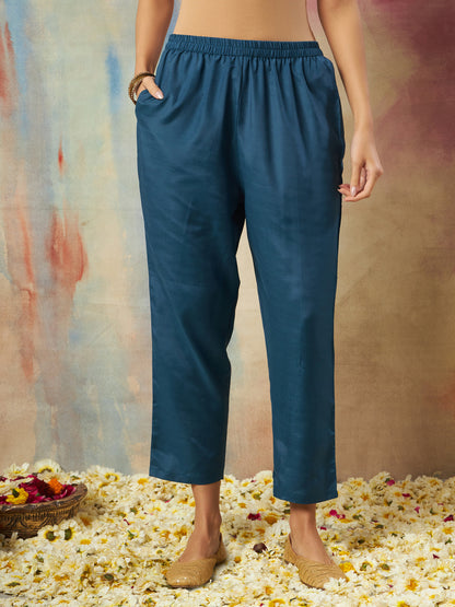 Dhiyona VV Nritya Women Flared Kurta and Trousers Pant Set Cotton Silk Blend